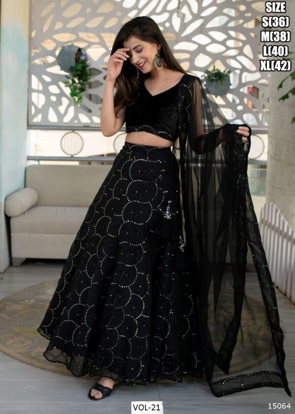 Semi-Stitched Georgette Sequins And Thread Embroidery Work Fancy Partywear Lehenga Choli