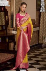 Weaved Zari Soft Silk Contrast Bordered Wedding Wear Saree With Blouse
