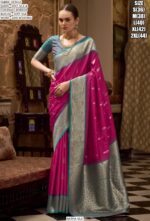 Weaved Zari Soft Silk Contrast Bordered Wedding Wear Saree With Blouse