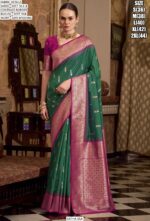 Weaved Zari Soft Silk Contrast Bordered Wedding Wear Saree With Blouse