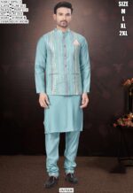 Mirror And Embroidered Modi Jacket With Plain Silk Kurta Pajama For Weddings
