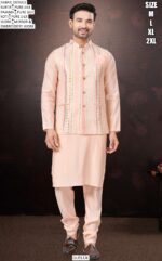 Mirror And Embroidered Modi Jacket With Plain Silk Kurta Pajama For Weddings