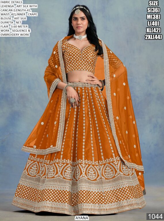 Bridal's Art Silk Fine Embroidered Semi-Stitched Lehenga Choli Sets In Four Colours!