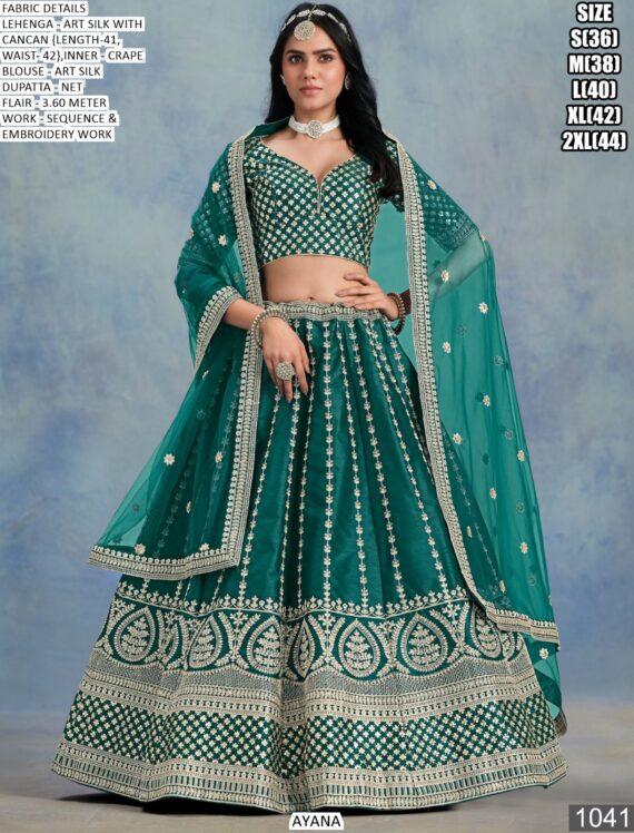 Bridal's Art Silk Fine Embroidered Semi-Stitched Lehenga Choli Sets In Four Colours!