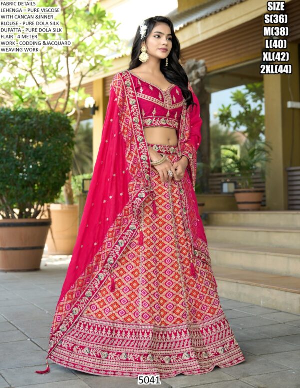 Wedding Wear Codding And Jacquard Work Pure Viscose Lehenga Choli In Dark Pink