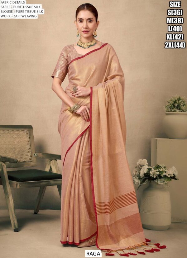 Zari Weaving Worked Bollywood Pure Tissue Silk Plain Party Wear Un-Stitched Sarees
