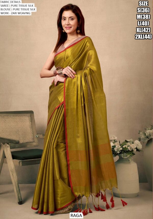 Zari Weaving Worked Bollywood Pure Tissue Silk Plain Party Wear Un-Stitched Sarees