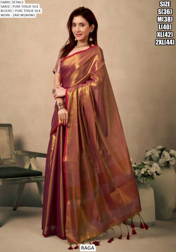 Zari Weaving Worked Bollywood Pure Tissue Silk Plain Party Wear Un-Stitched Sarees