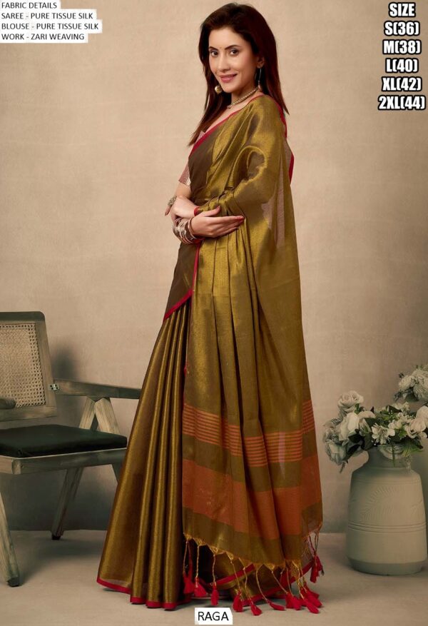 Zari Weaving Worked Bollywood Pure Tissue Silk Plain Party Wear Un-Stitched Sarees