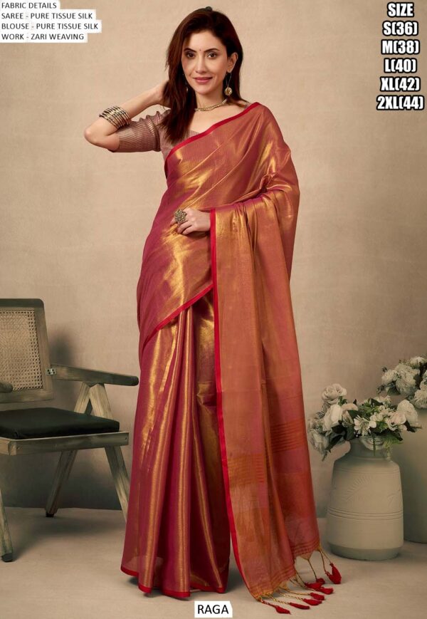 Zari Weaving Worked Bollywood Pure Tissue Silk Plain Party Wear Un-Stitched Sarees