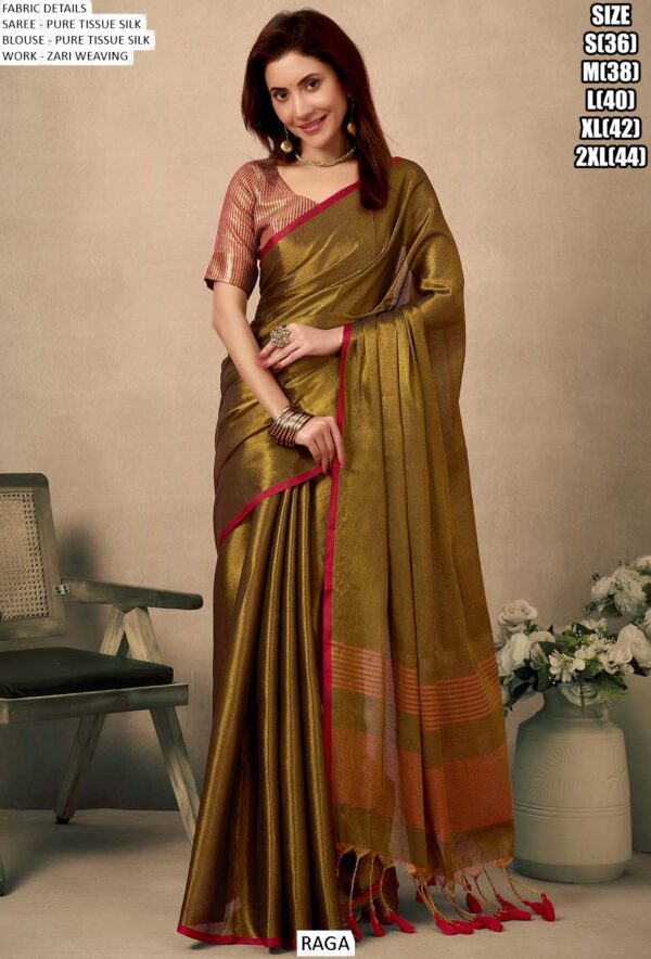 Zari Weaving Worked Bollywood Pure Tissue Silk Plain Party Wear Un-Stitched Sarees