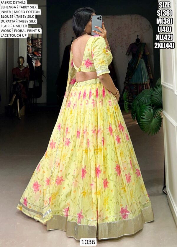 Glimmering Floral Printed Tabby Silk Festival Wear Lehenga Choli Sets