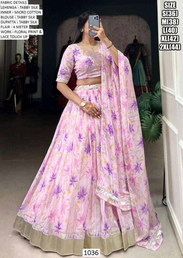 Glimmering Floral Printed Tabby Silk Festival Wear Lehenga Choli Sets