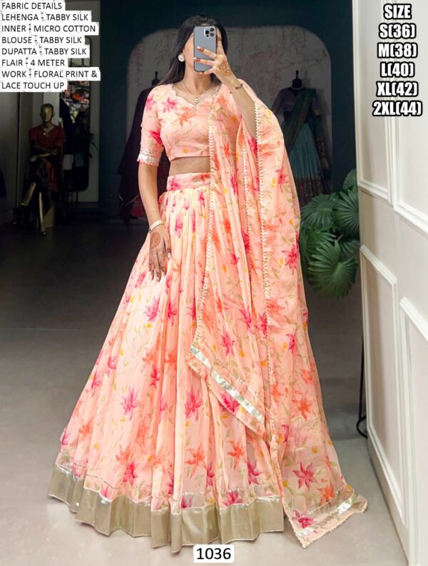 Glimmering Floral Printed Tabby Silk Festival Wear Lehenga Choli Sets