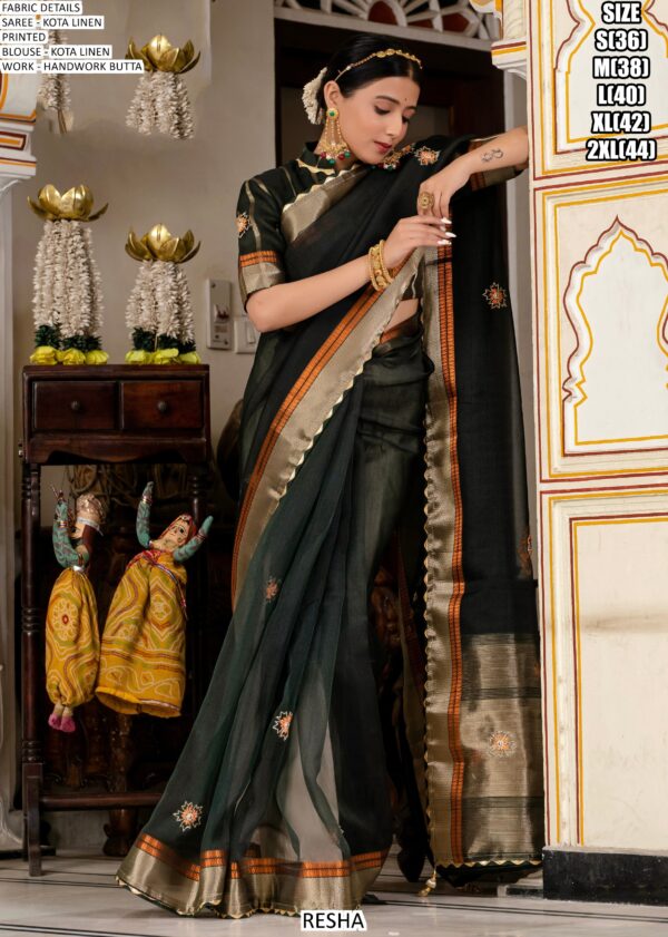 Buy Linen Kota Party Wear Sarees With Beautiful Hand Worked Buttas