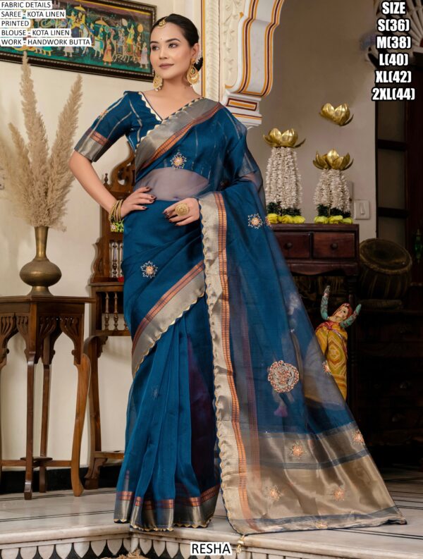 Buy Linen Kota Party Wear Sarees With Beautiful Hand Worked Buttas