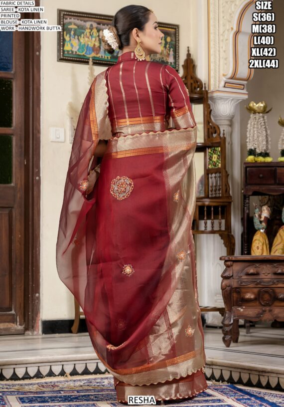 Buy Linen Kota Party Wear Sarees With Beautiful Hand Worked Buttas