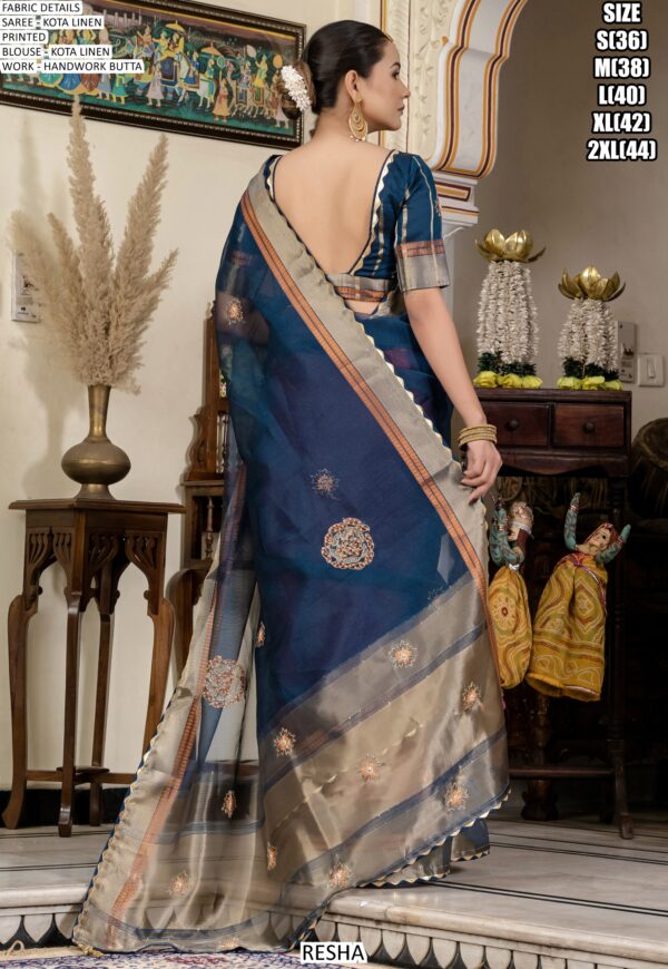 Buy Linen Kota Party Wear Sarees With Beautiful Hand Worked Buttas