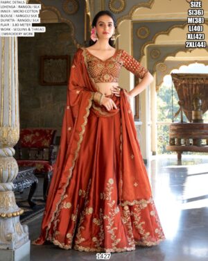 Sequins And Thread Embroidered Rangoli Silk Rust Orange Colour Lehenga Choli