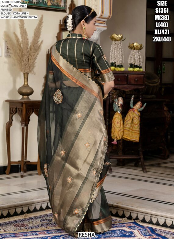 Buy Linen Kota Party Wear Sarees With Beautiful Hand Worked Buttas