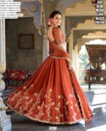 Sequins And Thread Embroidered Rangoli Silk Rust Orange Colour Lehenga Choli