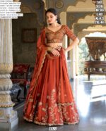 Sequins And Thread Embroidered Rangoli Silk Rust Orange Colour Lehenga Choli
