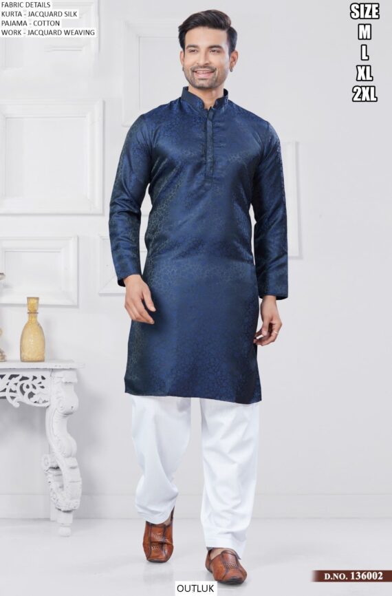 Readymade Jacquard Silk Men's Wedding Kurta And Pathani Pajama Collection