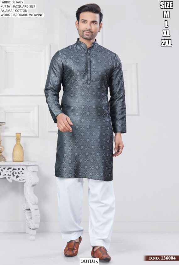 Readymade Jacquard Silk Men's Wedding Kurta And Pathani Pajama Collection