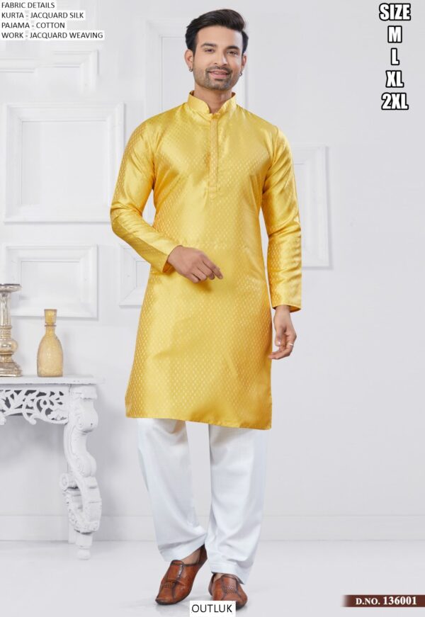 Readymade Jacquard Silk Men's Wedding Kurta And Pathani Pajama Collection