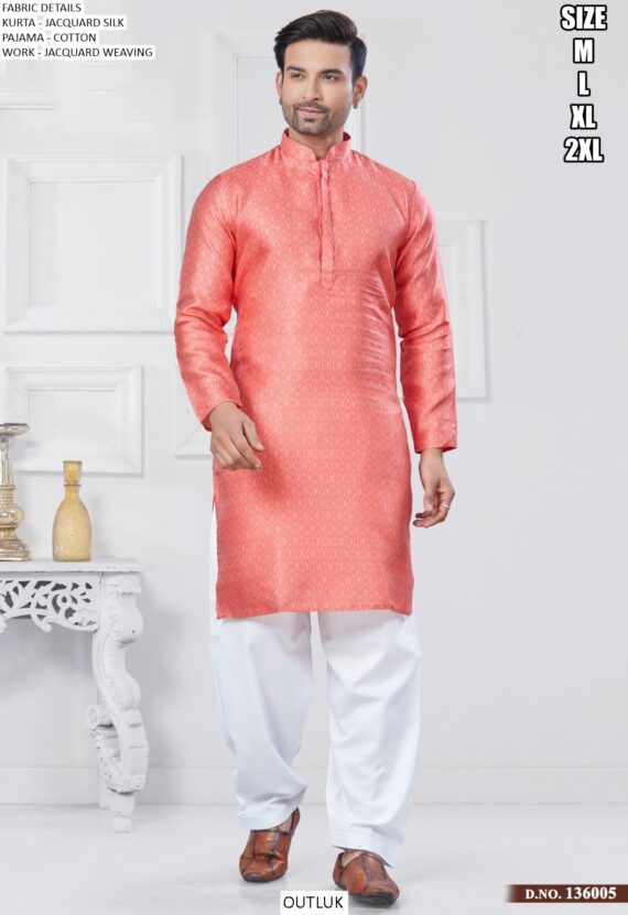 Readymade Jacquard Silk Men's Wedding Kurta And Pathani Pajama Collection