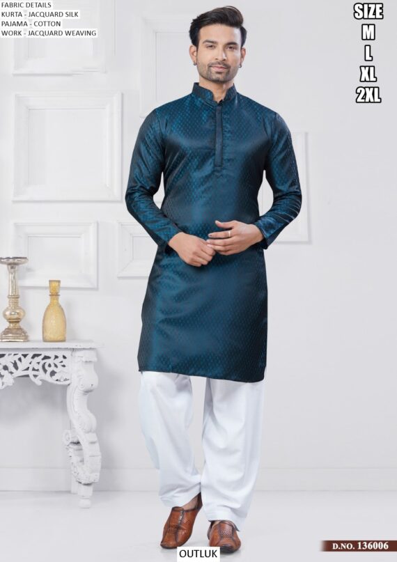 Readymade Jacquard Silk Men's Wedding Kurta And Pathani Pajama Collection