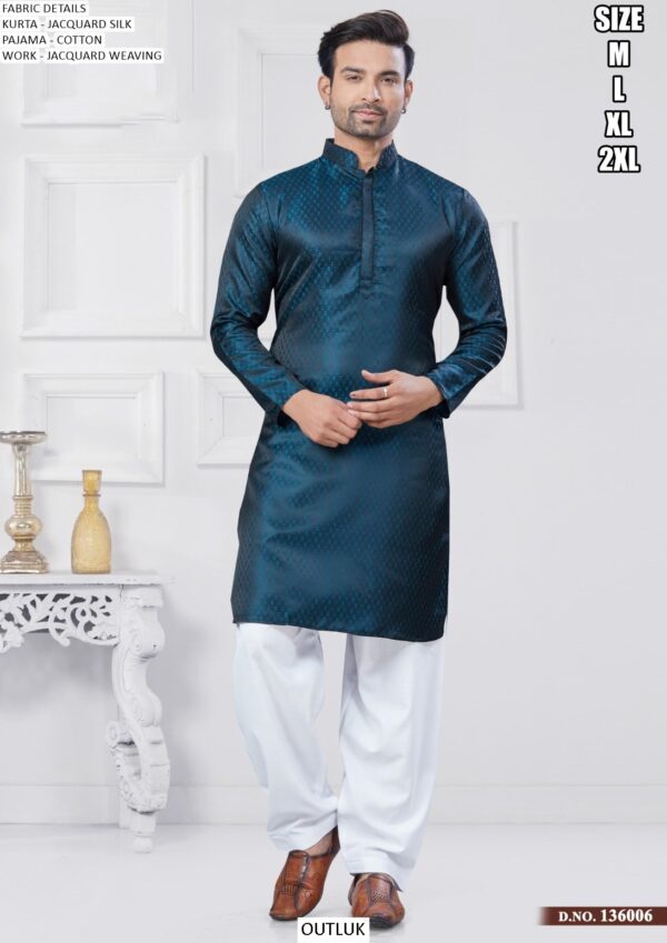 Readymade Jacquard Silk Men's Wedding Kurta And Pathani Pajama Collection