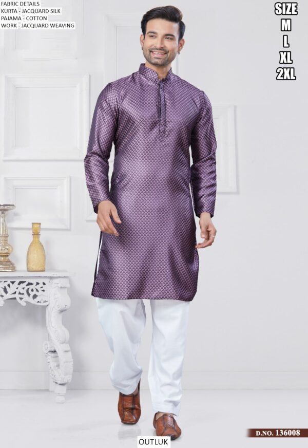 Readymade Jacquard Silk Men's Wedding Kurta And Pathani Pajama Collection