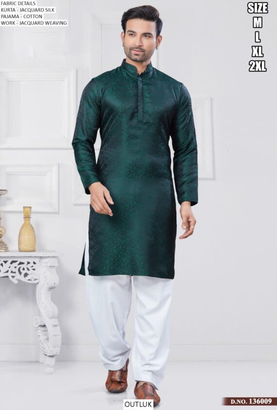 Readymade Jacquard Silk Men's Wedding Kurta And Pathani Pajama Collection