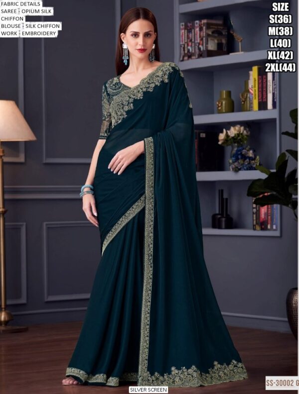 Opium Silk Chiffon Saree With Heavy Embroidered Blouse For Elegant Parties