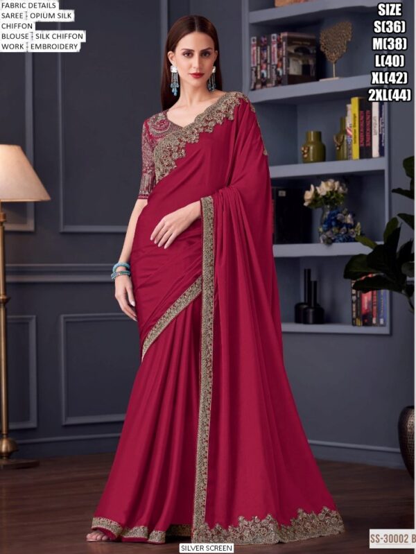 Opium Silk Chiffon Saree With Heavy Embroidered Blouse For Elegant Parties