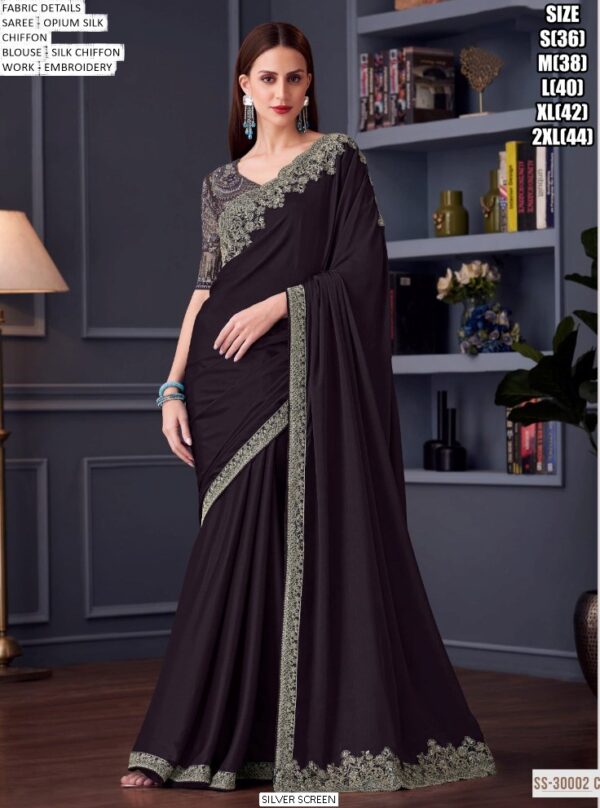 Opium Silk Chiffon Saree With Heavy Embroidered Blouse For Elegant Parties