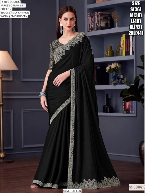 Opium Silk Chiffon Saree With Heavy Embroidered Blouse For Elegant Parties