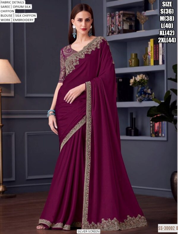 Opium Silk Chiffon Saree With Heavy Embroidered Blouse For Elegant Parties