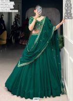 Stunning Bottle Green Georgette Thread Embroidered Wedding Wear Lehenga Choli