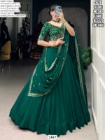 Stunning Bottle Green Georgette Thread Embroidered Wedding Wear Lehenga Choli