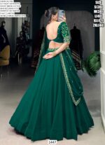 Stunning Bottle Green Georgette Thread Embroidered Wedding Wear Lehenga Choli
