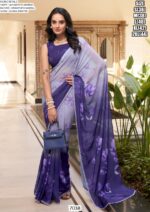 Vibrant Floral Prints And Trim Lace Bordered Weightless Marble Saree With Un-Stitched Blouse