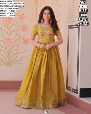Grace Your Festive Moments With This Beautiful Designer Gold Crush Readymade Gown