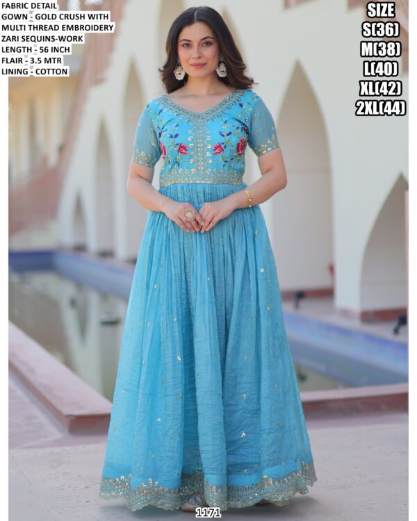 Grace Your Festive Moments With This Beautiful Designer Gold Crush Readymade Gown