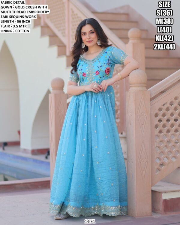 Grace Your Festive Moments With This Beautiful Designer Gold Crush Readymade Gown