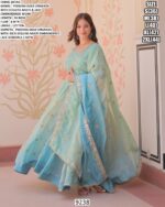 Pink And Sky Pedding Gold Organza Sequins-Multi And Zari Embroidered Party Wear Gown