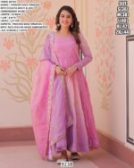 Pink And Sky Pedding Gold Organza Sequins-Multi And Zari Embroidered Party Wear Gown
