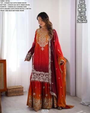 Lovely Worked Chinon Silk Wedding Wear Ombre Printed Salwar Kameez Suits