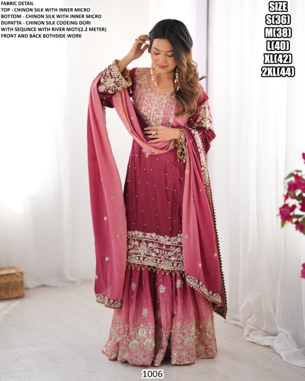 Lovely Worked Chinon Silk Wedding Wear Ombre Printed Salwar Kameez Suits
